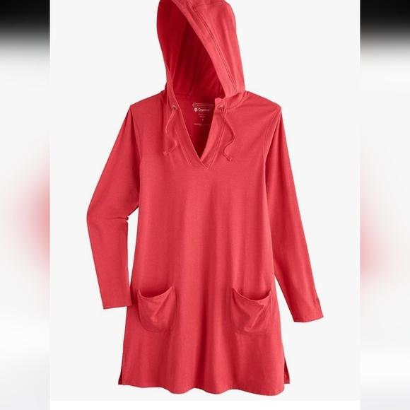 Coolibar Hooded Swim Coverup Dress Radiant Coral Sz.M NWT - Picture 4 of 13